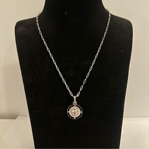 NEW Diamonique Sterling Silver Coin Pendant Necklace